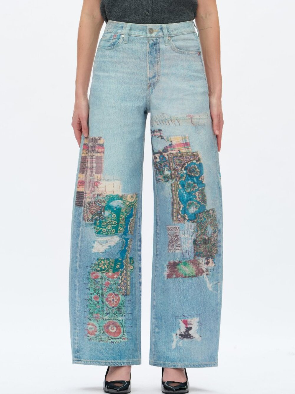 NWT Bayeas High Rise Patchwork Barrel Leg Jeans In Light Blue